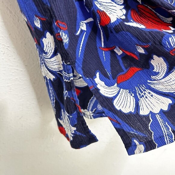 J. Crew Women's Navy Blue Red Floral 3/4 Sleeve Beach Tunic Coverup Size L Vacay - Picture 7 of 10